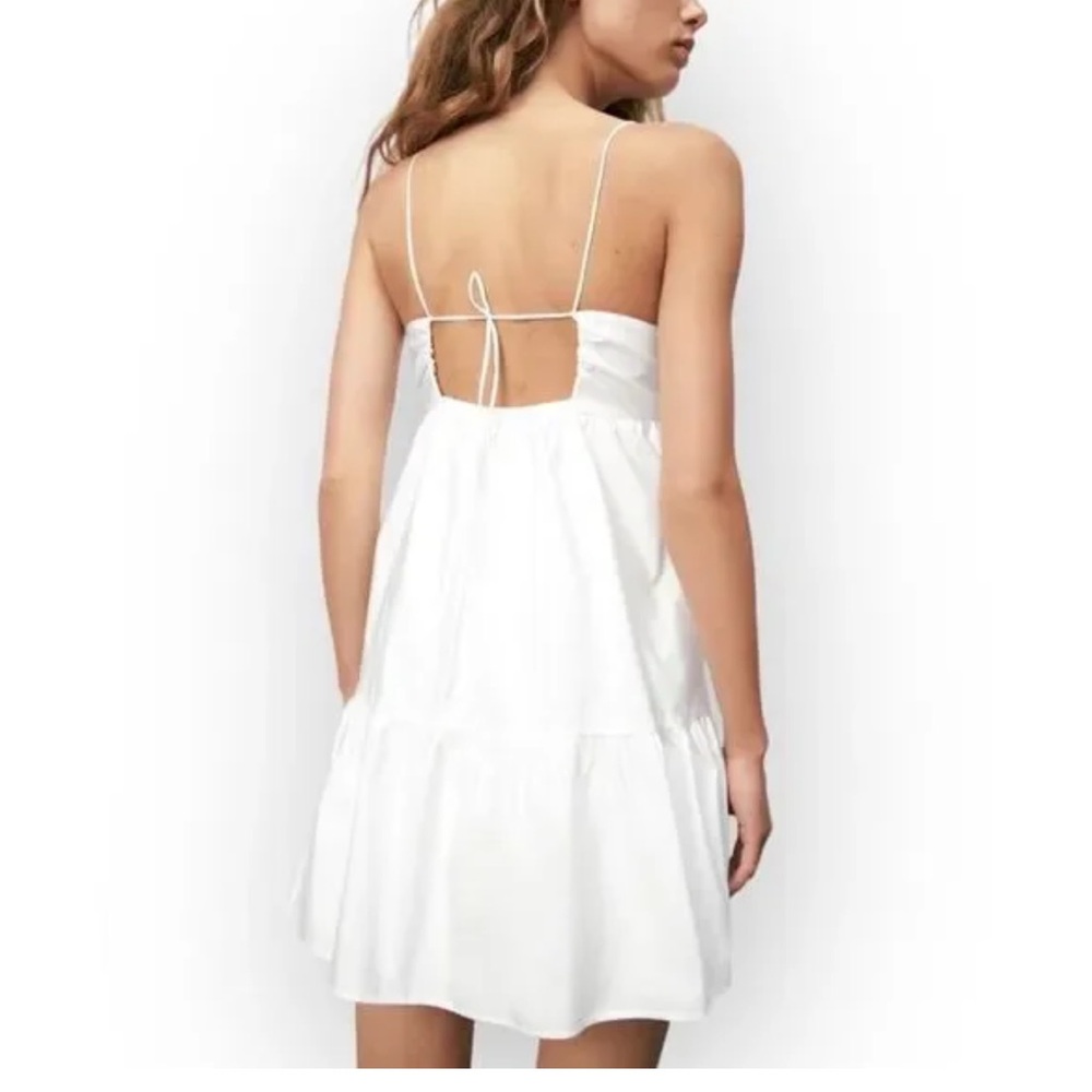 Zara Mini Dress Spaghetti Strap Babydoll White-M - Picture 3 of 11